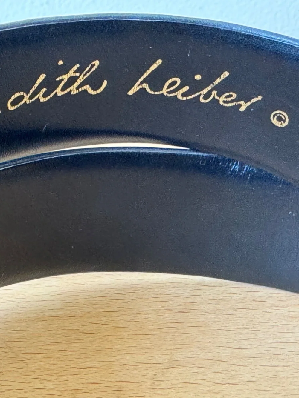Vintage Judith Leiber Wide Black Leather Belt Ribbed Gold Tone Hinged Adjustable